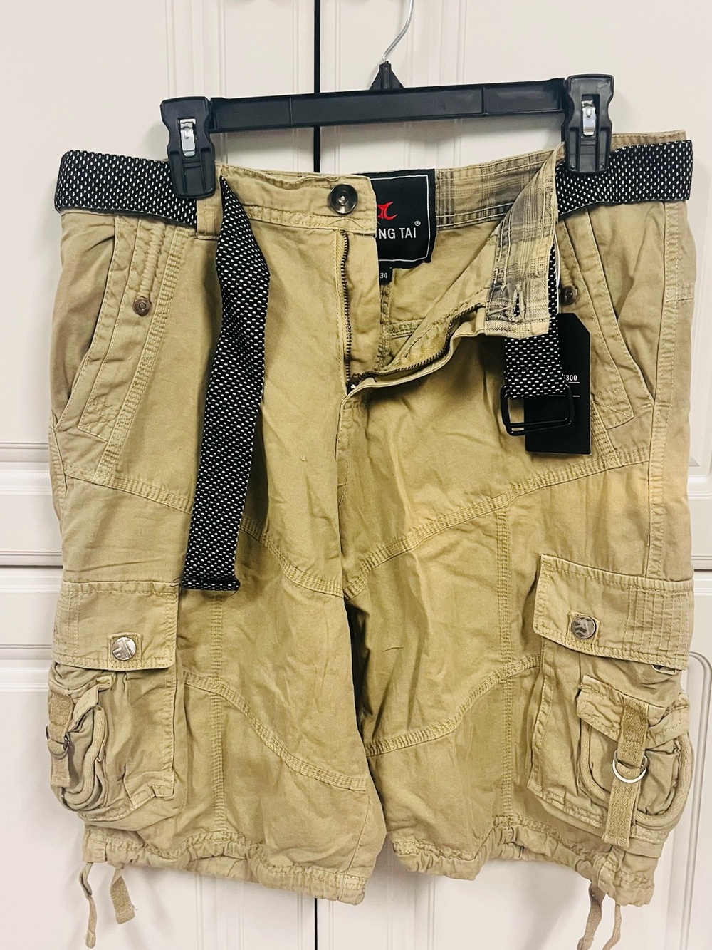 Khaki Cargo Shorts with Contrast Web Belt